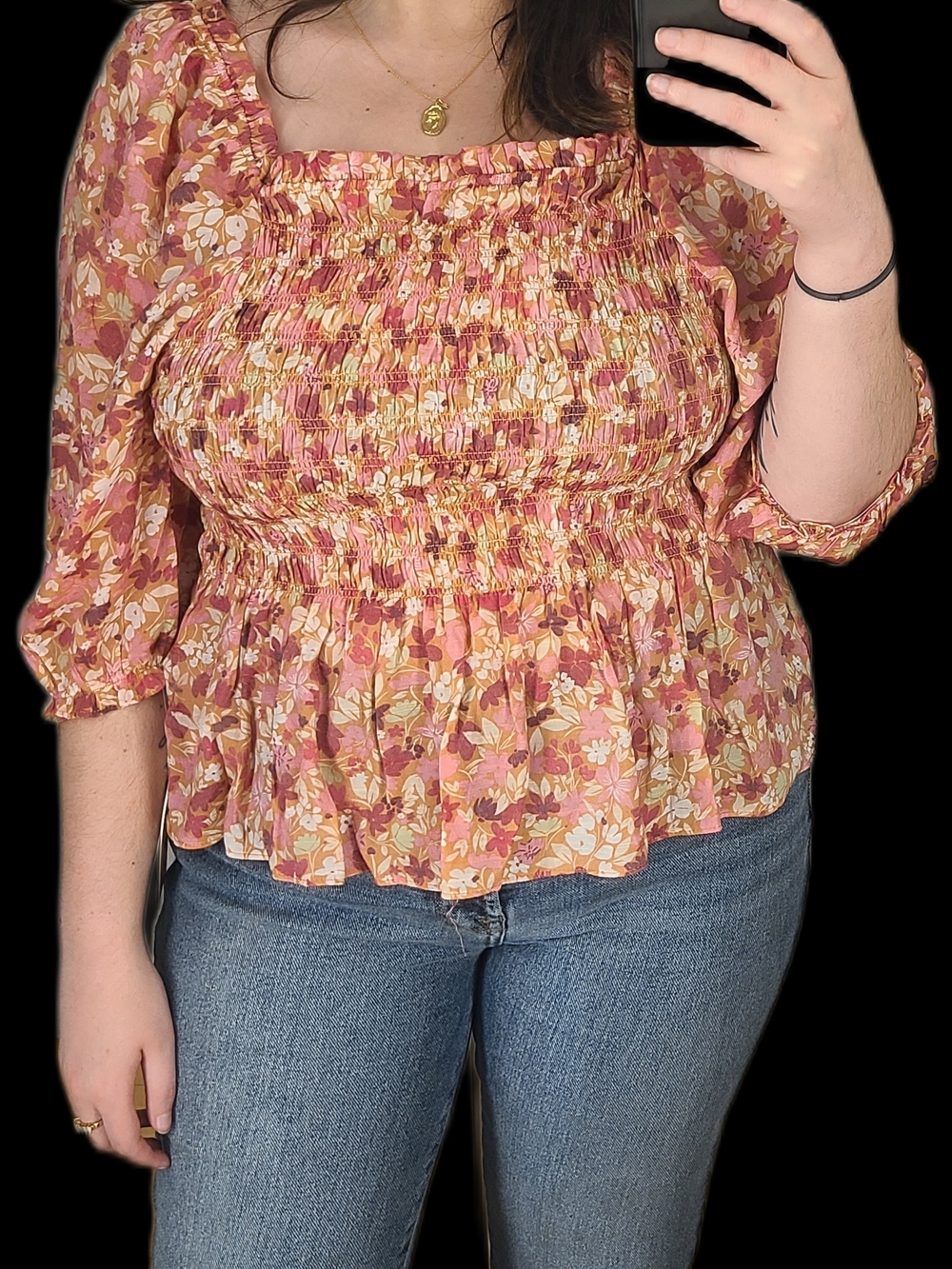 Nanette Lepore Smocked Floral Peplum Blouse
